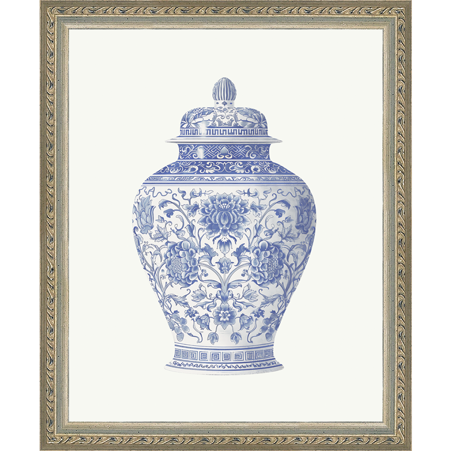 SA337-GINGER JAR I Hand framed in an ornate dark silver frame. Finished Size: W 9.25 in x H 11.25 in