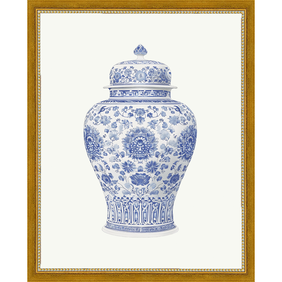 SA340-GINGER JAR IV Hand framed in a transitional gold frame. Finished Size: W 12.25 in x H 15.25 in