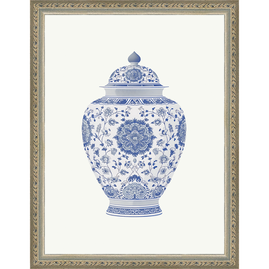 SA341-GINGER JAR V Hand framed in an ornate dark silver frame. Finished Size: W 10.25 in x H 13.25 in