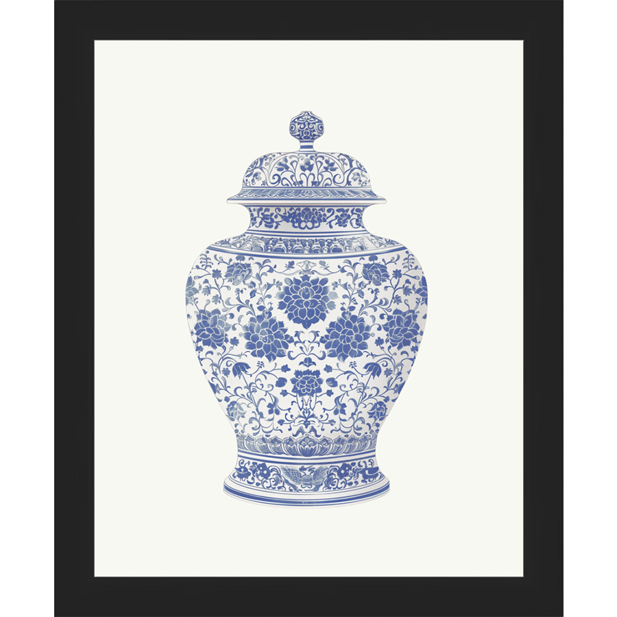 SA342-GINGER JAR VI Hand framed in a matte black frame. Finished Size: W 9.25 in x H 11.25 in