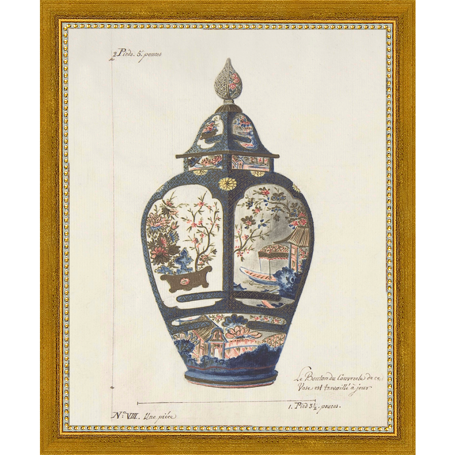 SA345-VINTAGE GINGER JAR III Hand framed in a transitional gold frame. Finished Size: W 9.25 in x H 11.25 in