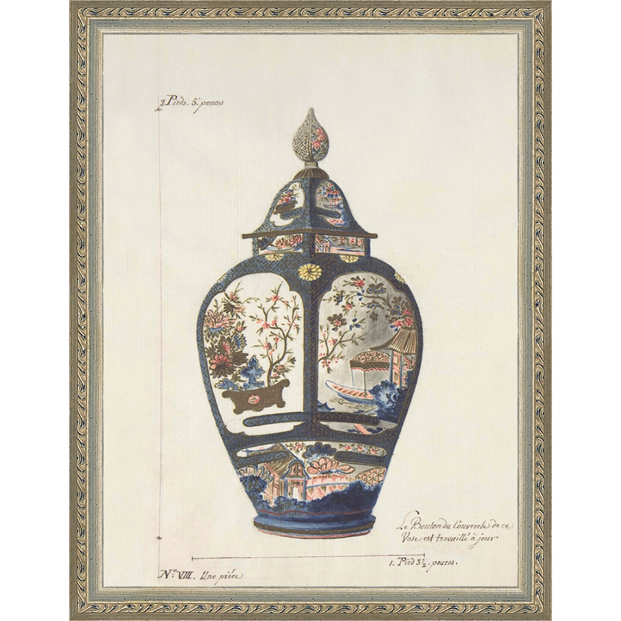 SA345-VINTAGE GINGER JAR III Hand framed in an ornate dark silver frame. Finished Size: W 10.25 in x H 13.25 in
