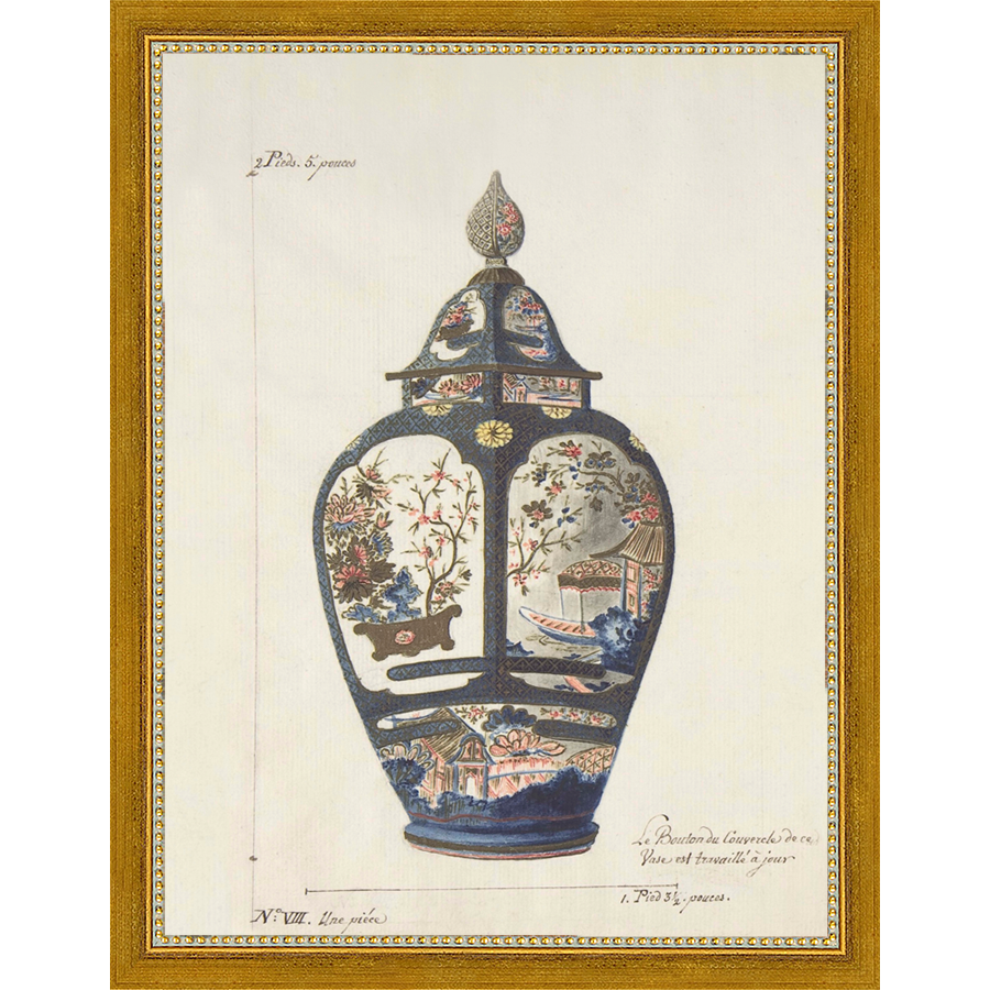 SA345-VINTAGE GINGER JAR III Hand framed in a transitional gold frame. Finished Size: W 10.25 in x H 13.25 in