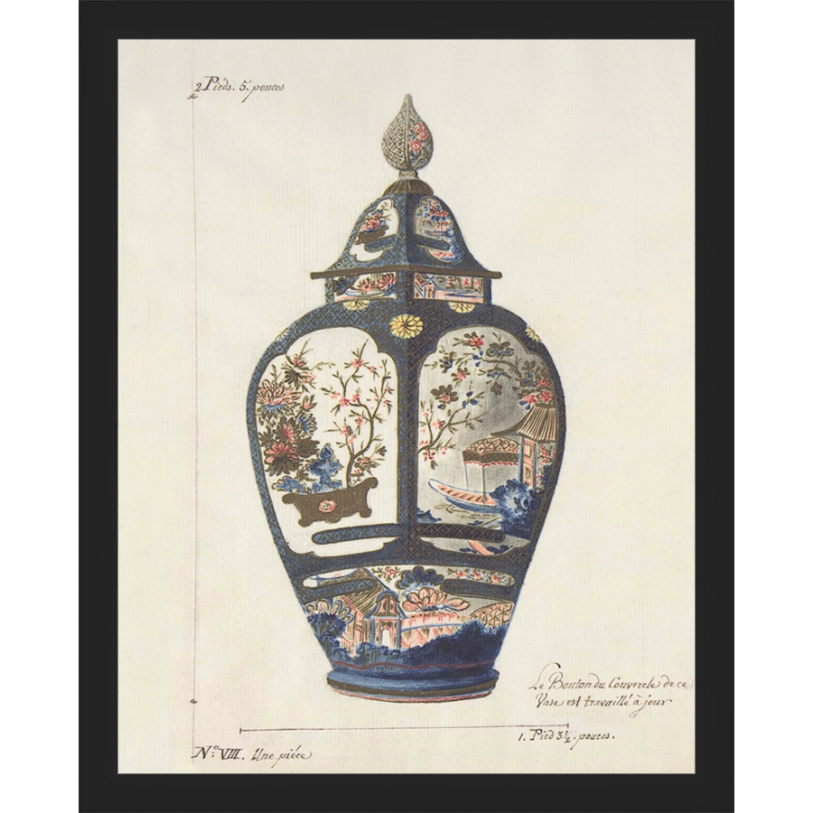 SA345-VINTAGE GINGER JAR III Hand framed in a matte black frame. Finished Size: W 12.25 in x H 15.25 in