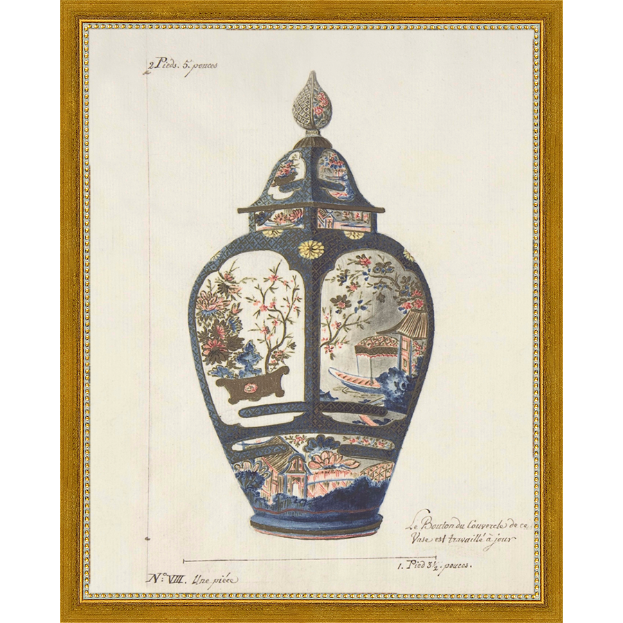 SA345-VINTAGE GINGER JAR III Hand framed in a transitional gold frame. Finished Size: W 12.25 in x H 15.25 in