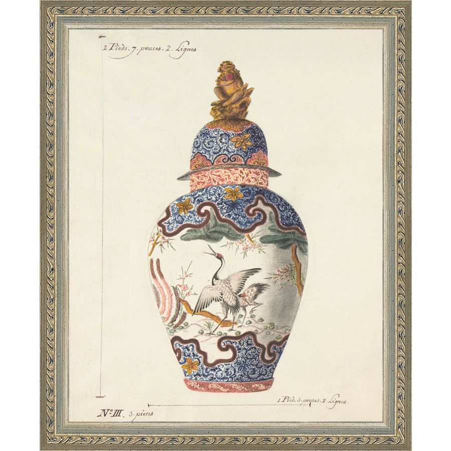 SA346-VINTAGE GINGER JAR IV Hand framed in an ornate dark silver frame. Finished Size: W 9.25 in x H 11.25 in