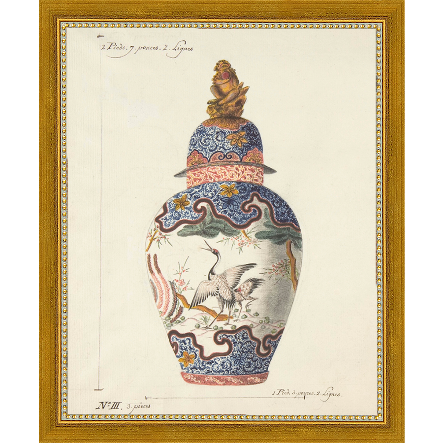SA346-VINTAGE GINGER JAR IV Hand framed in a transitional gold frame. Finished Size: W 9.25 in x H 11.25 in