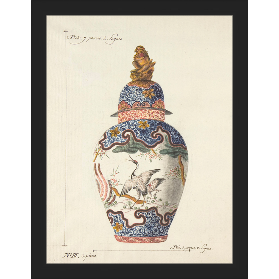 SA346-VINTAGE GINGER JAR IV Hand framed in a matte black frame. Finished Size: W 10.25 in x H 13.25 in