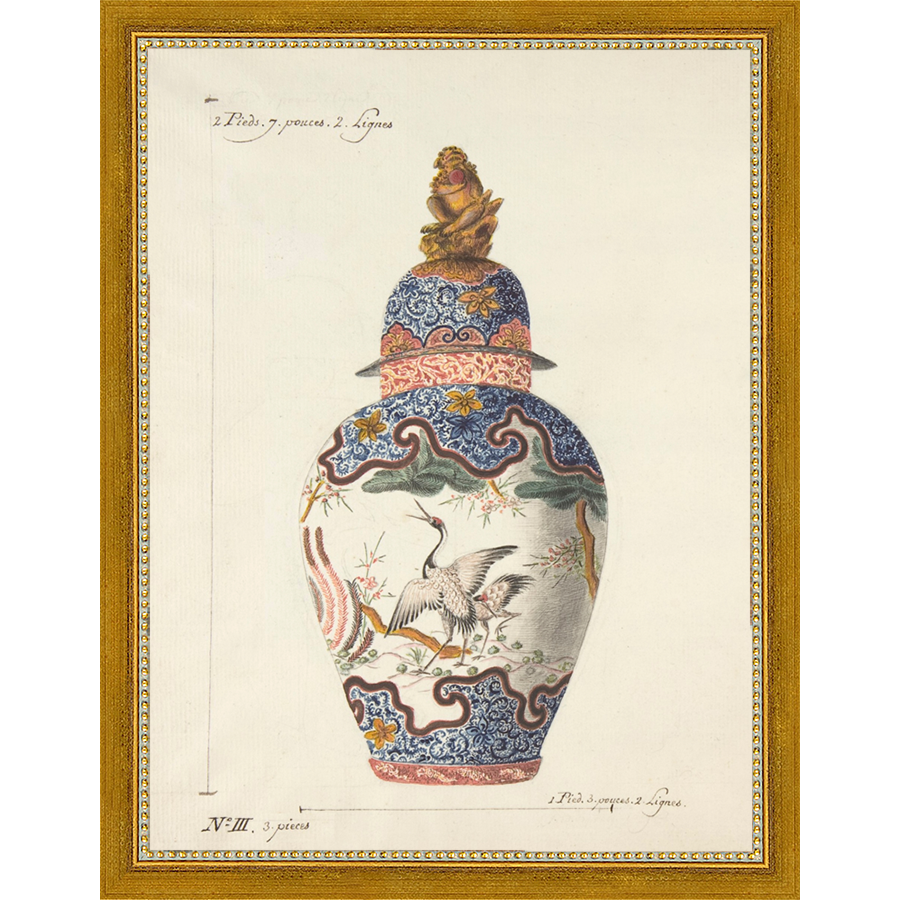 SA346-VINTAGE GINGER JAR IV Hand framed in a transitional gold frame. Finished Size: W 10.25 in x H 13.25 in
