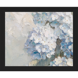 SA347-BLUE HYDRANGEAS Hand framed in a matte black frame. Finished Size: W 11.25 in x H 9.25 in