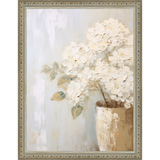 SA348-WHITE HYDRANGEAS Hand framed in an ornate dark silver frame. Finished Size: W 10.25 in x H 13.25 in