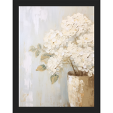 SA348-WHITE HYDRANGEAS Hand framed in a matte black frame. Finished Size: W 10.25 in x H 13.25 in