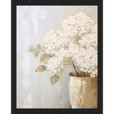 SA348-WHITE HYDRANGEAS Hand framed in a matte black frame. Finished Size: W 12.25 in x H 15.25 in