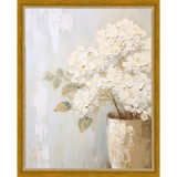 SA348-WHITE HYDRANGEAS Hand framed in a transitional gold frame. Finished Size: W 12.25 in x H 15.25 in