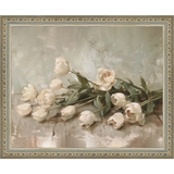 SA349-WHITE TULIPS Hand framed in an ornate dark silver frame. Finished Size: W 11.25 in x H 9.25 in