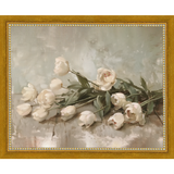 SA349-WHITE TULIPS Hand framed in a transitional gold frame. Finished Size: W 11.25 in x H 9.25 in