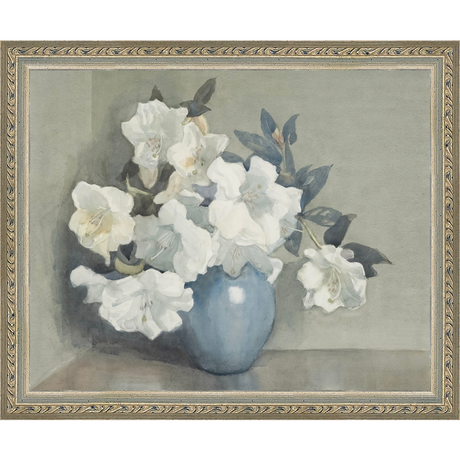 WHITE FLOWERS IN BLUE VASE - Kings Fine Art & Decor