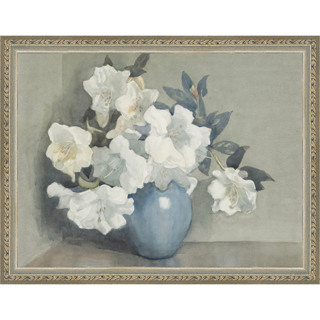 WHITE FLOWERS IN BLUE VASE - Kings Fine Art & Decor
