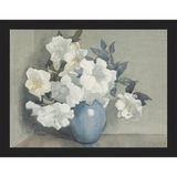SA350-WHITE FLOWERS IN BLUE VASE Hand framed in a matte black frame. Finished Size: W 13.25 in x H 10.25 in