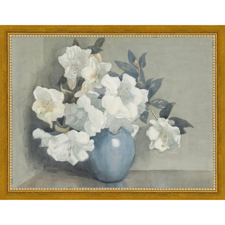 WHITE FLOWERS IN BLUE VASE - Kings Fine Art & Decor