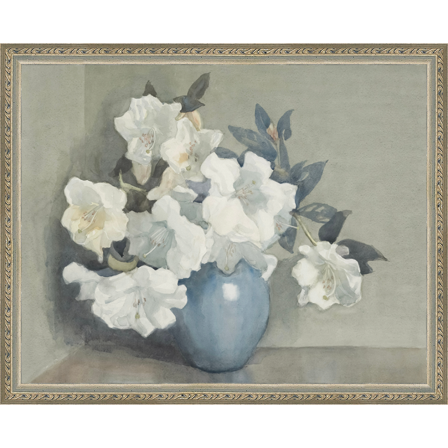 WHITE FLOWERS IN BLUE VASE - Kings Fine Art & Decor