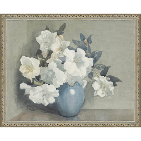 WHITE FLOWERS IN BLUE VASE - Kings Fine Art & Decor