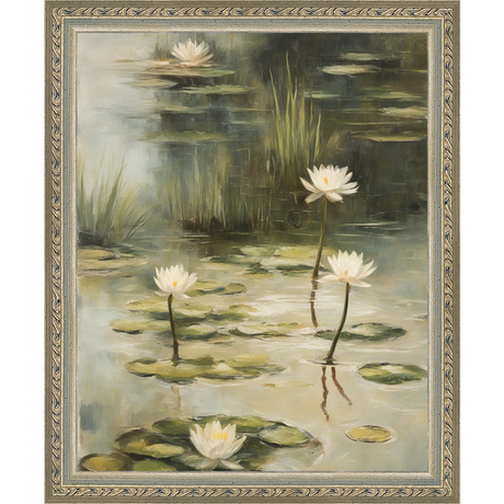 SA351-LOTUS FLOWERS Hand framed in an ornate dark silver frame. Finished Size: W 9.25 in x H 11.25 in