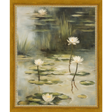 SA351-LOTUS FLOWERS Hand framed in a transitional gold frame. Finished Size: W 9.25 in x H 11.25 in