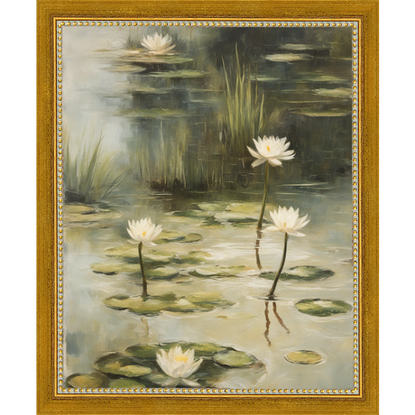 SA351-LOTUS FLOWERS Hand framed in a transitional gold frame. Finished Size: W 9.25 in x H 11.25 in