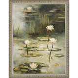 SA351-LOTUS FLOWERS Hand framed in an ornate dark silver frame. Finished Size: W 10.25 in x H 13.25 in