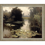 SA352-POND LILIES Hand framed in an ornate dark silver frame. Finished Size: W 11.25 in x H 9.25 in