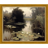 SA352-POND LILIES Hand framed in a transitional gold frame. Finished Size: W 11.25 in x H 9.25 in