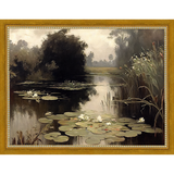 SA352-POND LILIES Hand framed in a transitional gold frame. Finished Size: W 13.25 in x H 10.25 in