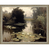 SA352-POND LILIES Hand framed in an ornate dark silver frame. Finished Size: W 15.25 in x H 12.25 in