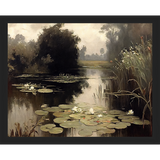 SA352-POND LILIES Hand framed in a matte black frame. Finished Size: W 15.25 in x H 12.25 in