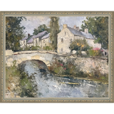 SA353-VILLAGE BRIDGE Hand framed in an ornate dark silver frame. Finished Size: W 15.25 in x H 12.25 in