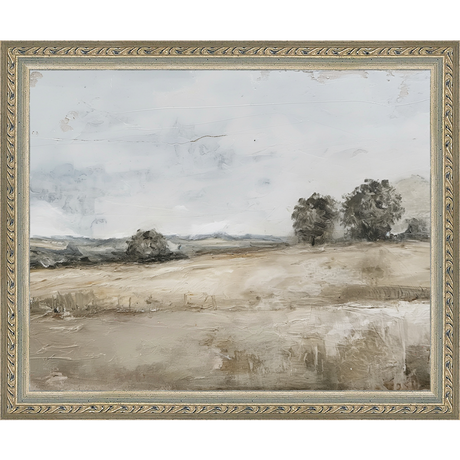 SA354-PRAIRIE LANDSCAPE Hand framed in an ornate dark silver frame. Finished Size: W 11.25 in x H 9.25 in