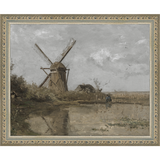 SA355-WINDMILL Hand framed in an ornate dark silver frame. Finished Size: W 11.25 in x H 9.25 in