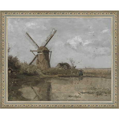 SA355-WINDMILL Hand framed in an ornate dark silver frame. Finished Size: W 11.25 in x H 9.25 in