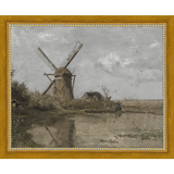 SA355-WINDMILL Hand framed in a transitional gold frame. Finished Size: W 11.25 in x H 9.25 in