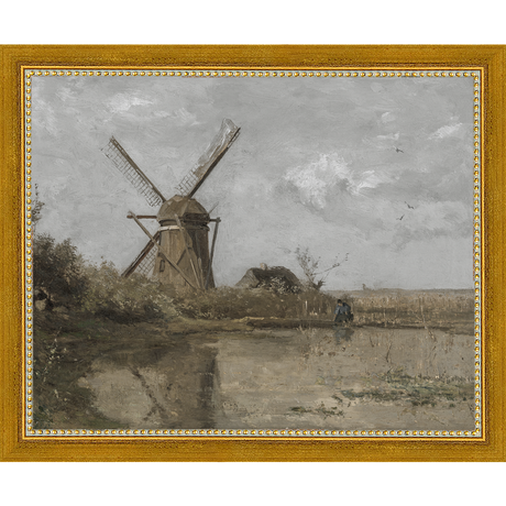 SA355-WINDMILL Hand framed in a transitional gold frame. Finished Size: W 11.25 in x H 9.25 in