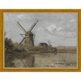 SA355-WINDMILL Hand framed in a transitional gold frame. Finished Size: W 13.25 in x H 10.25 in