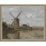 SA355-WINDMILL Hand framed in an ornate dark silver frame. Finished Size: W 15.25 in x H 12.25 in