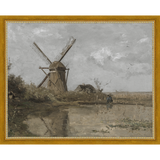 SA355-WINDMILL Hand framed in a transitional gold frame. Finished Size: W 15.25 in x H 12.25 in