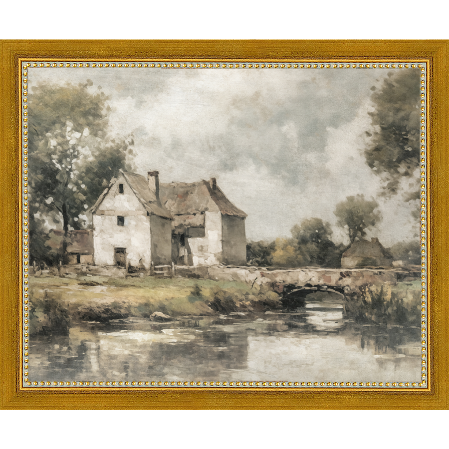 SA356-WHITE COTTAGE Hand framed in a transitional gold frame. Finished Size: W 11.25 in x H 9.25 in