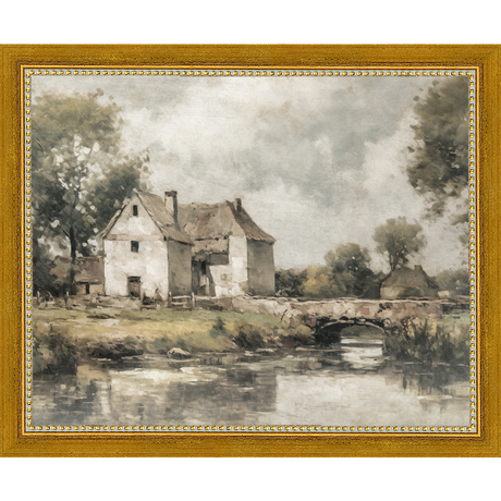 SA356-WHITE COTTAGE Hand framed in a transitional gold frame. Finished Size: W 11.25 in x H 9.25 in