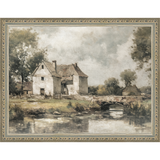 SA356-WHITE COTTAGE Hand framed in an ornate dark silver frame. Finished Size: W 13.25 in x H 10.25 in