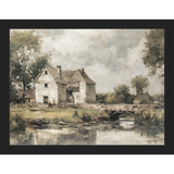 SA356-WHITE COTTAGE Hand framed in a matte black frame. Finished Size: W 13.25 in x H 10.25 in