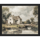SA356-WHITE COTTAGE Hand framed in a matte black frame. Finished Size: W 15.25 in x H 12.25 in
