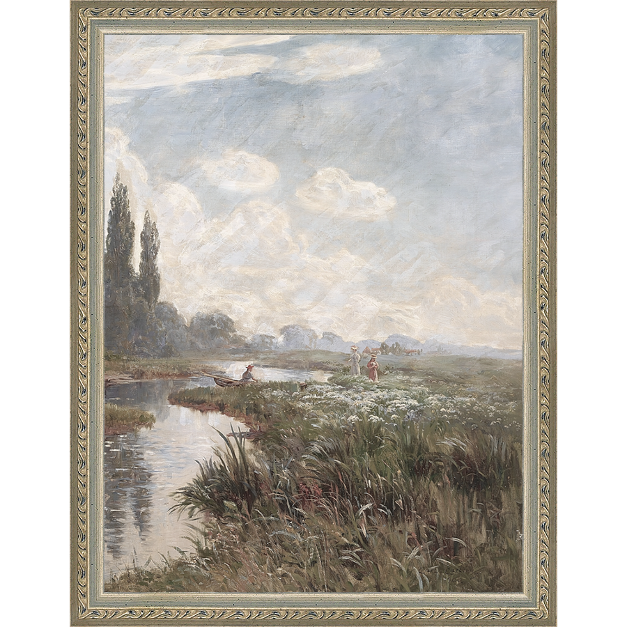 SA357-RIVERSIDE Hand framed in an ornate dark silver frame. Finished Size: W 10.25 in x H 13.25 in